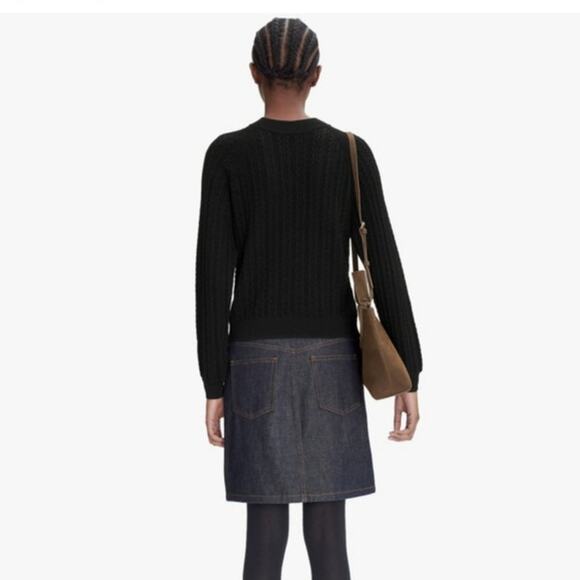 A.P.C. Black Merino Wool Cable Knit Crew Neck Sweater Size Medium - Picture 7 of 7